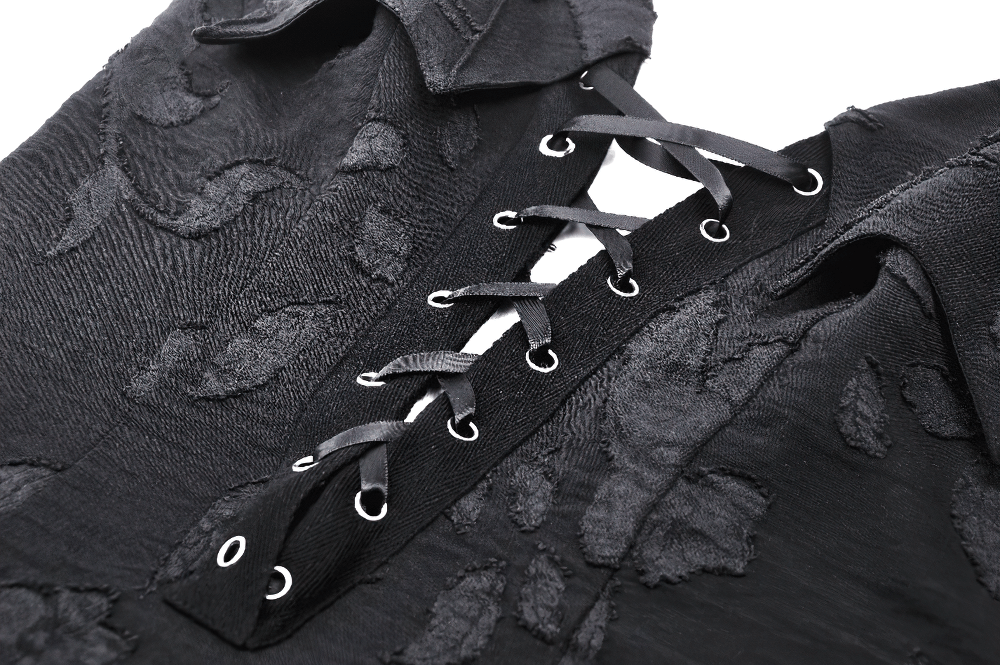 Gothic Lace-Up Ruffled Black Dress with Jagged Hemline - image 7