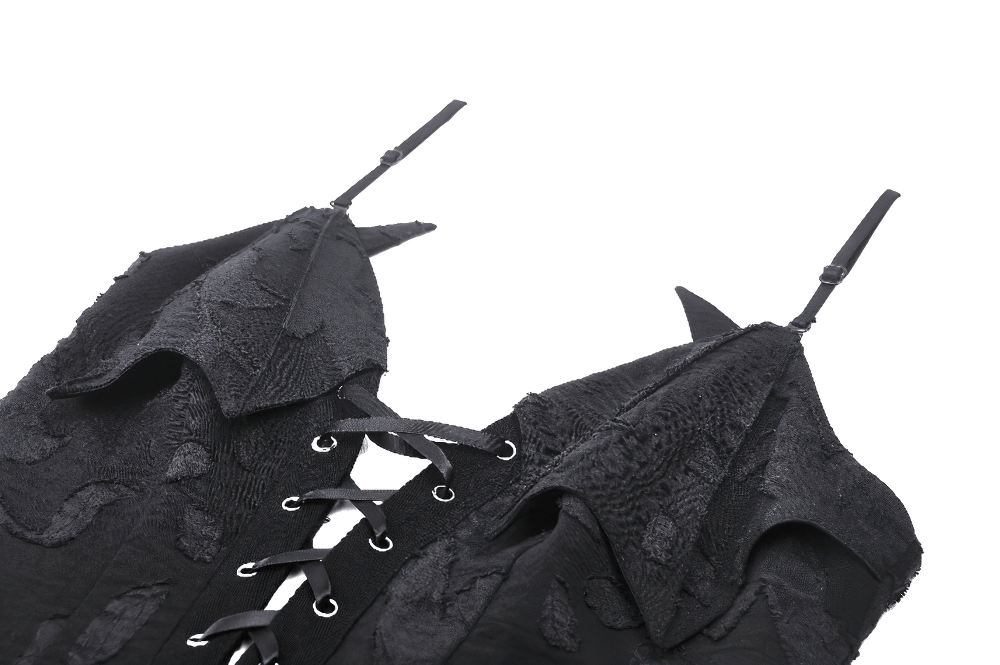 Gothic Lace-Up Ruffled Black Dress with Jagged Hemline - image 8