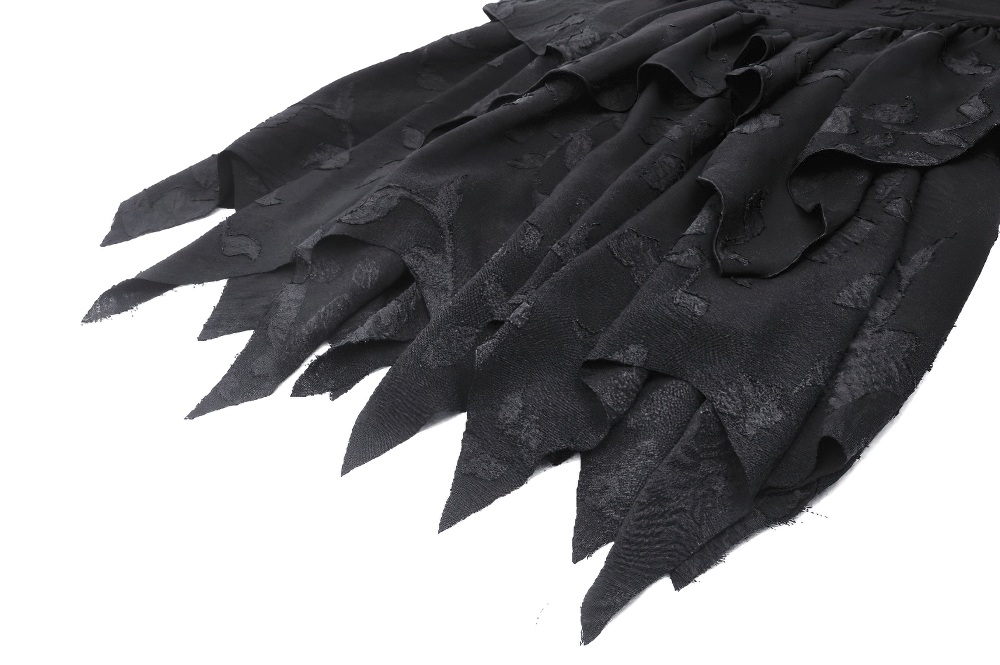 Gothic Lace-Up Ruffled Black Dress with Jagged Hemline - image 9