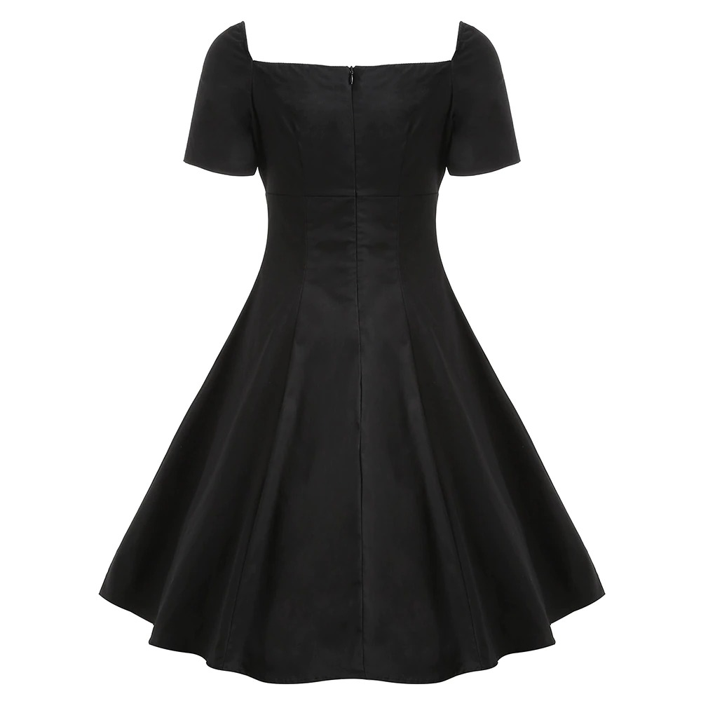 Gothic Lace Up Short Sleeves Dress / Women's Cotton Zipper Dresses / Female Elegant Clothing - image 2