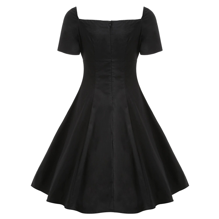 Gothic Lace Up Short Sleeves Dress / Women's Cotton Zipper Dresses / Female Elegant Clothing - image 2