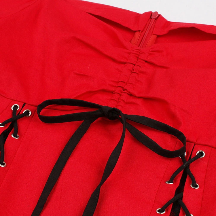 Gothic Lace Up Short Sleeves Dress / Women's Cotton Zipper Dresses / Female Elegant Clothing - image 6