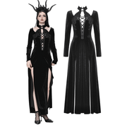 Gothic Lace-Up Velvet Dress with Ruffled Details and Slit - image 3