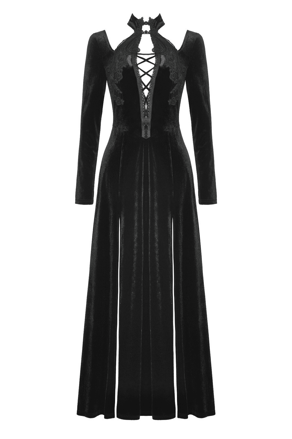 Gothic Lace-Up Velvet Dress with Ruffled Details and Slit - image 4