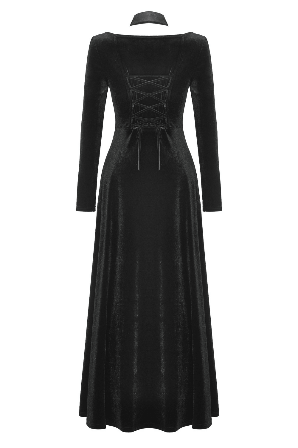 Gothic Lace-Up Velvet Dress with Ruffled Details and Slit - image 5