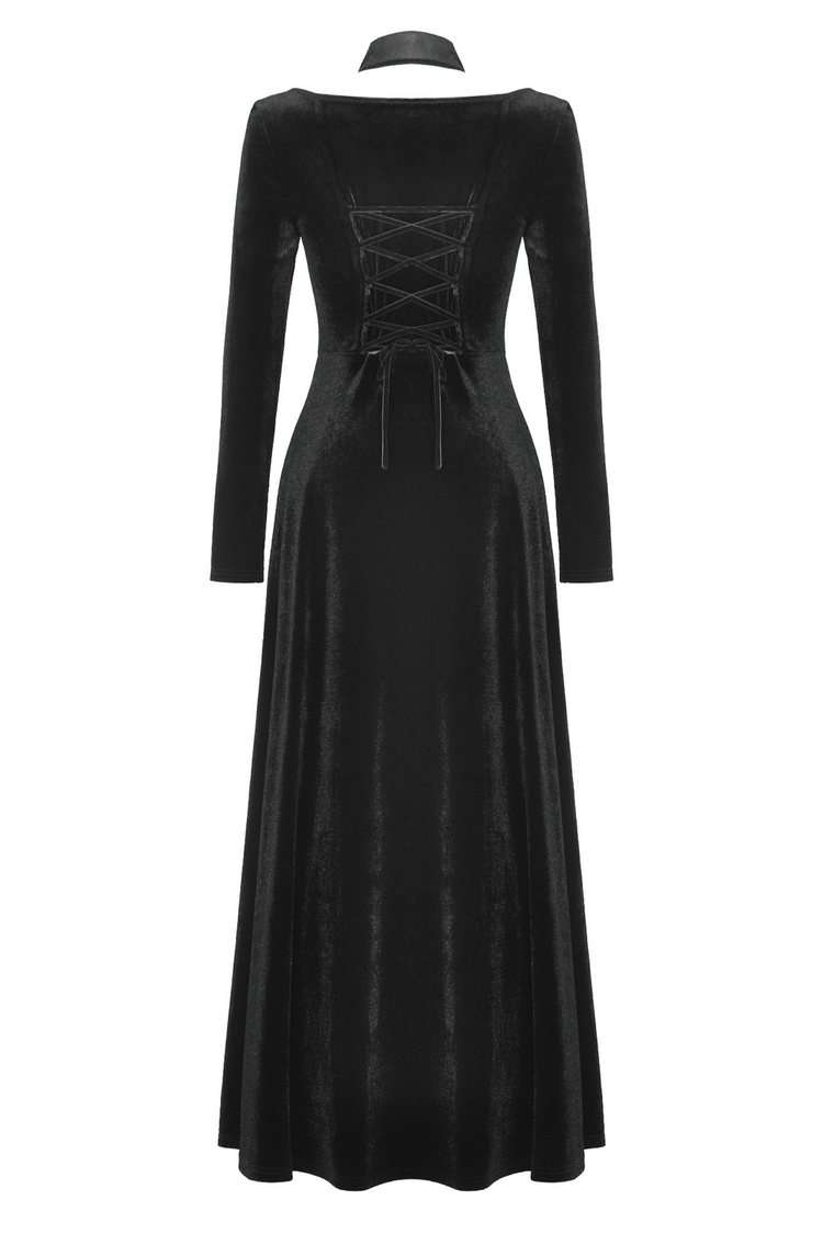 Gothic Lace-Up Velvet Dress with Ruffled Details and Slit - image 5