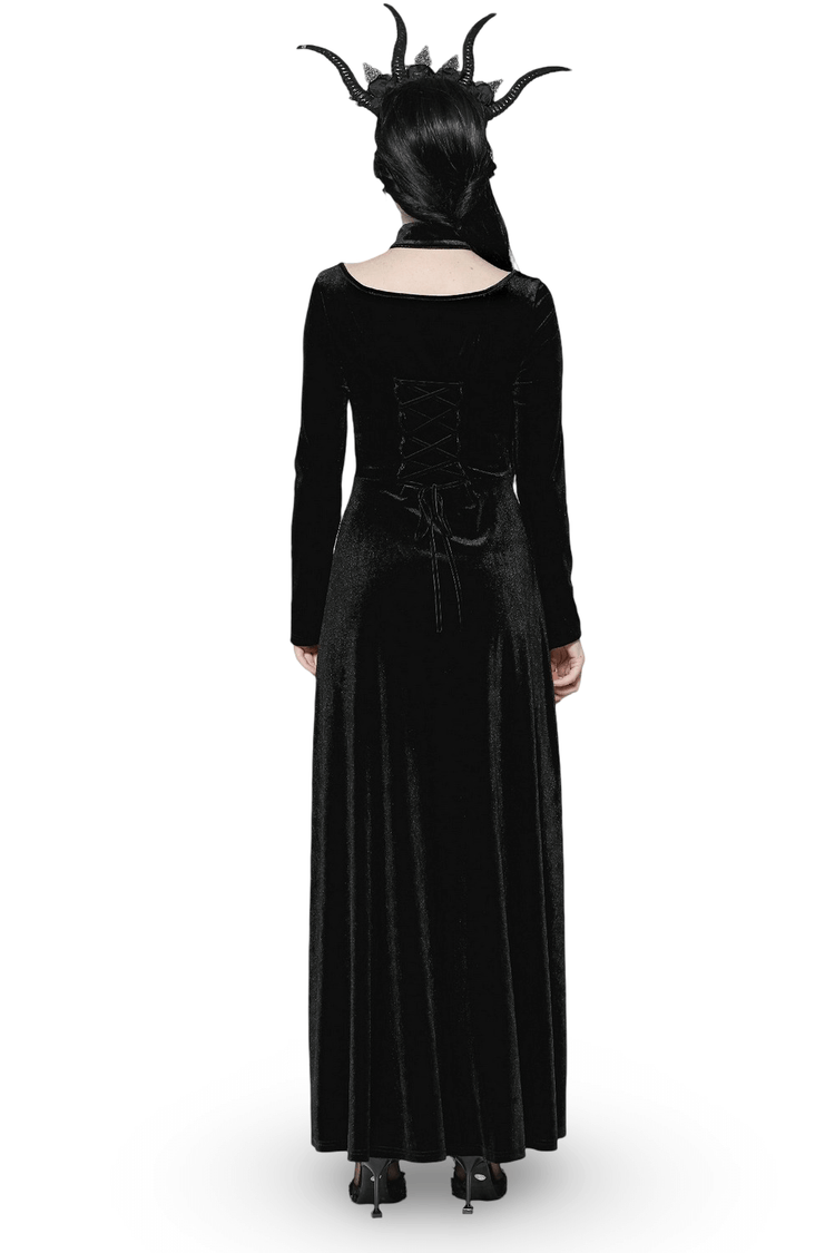 Gothic Lace-Up Velvet Dress with Ruffled Details and Slit - image 2
