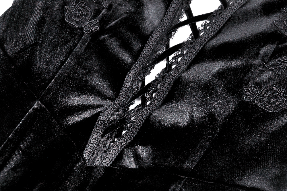 Gothic Lace-Up Velvet Dress with Ruffled Details and Slit - image 7