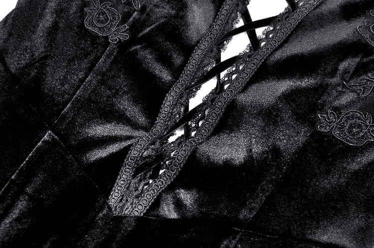 Gothic Lace-Up Velvet Dress with Ruffled Details and Slit - image 7