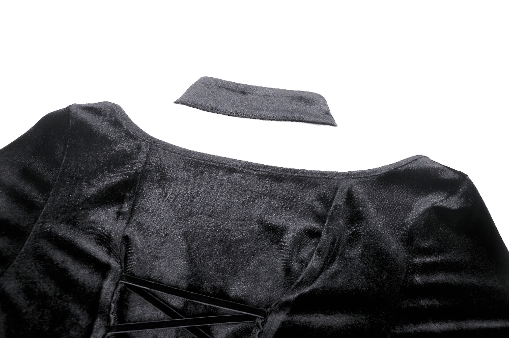 Gothic Lace-Up Velvet Dress with Ruffled Details and Slit - image 9