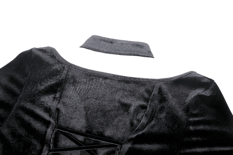 Gothic Lace-Up Velvet Dress with Ruffled Details and Slit - image 9