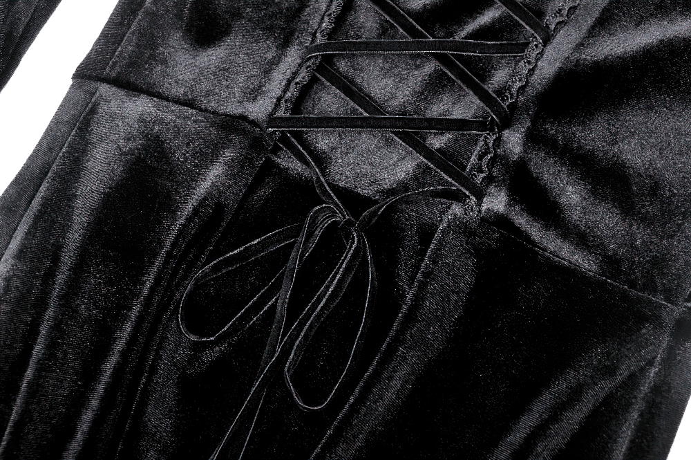 Gothic Lace-Up Velvet Dress with Ruffled Details and Slit - image 11