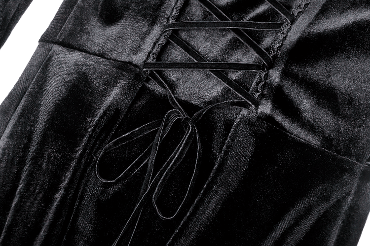 Gothic Lace-Up Velvet Dress with Ruffled Details and Slit - image 11