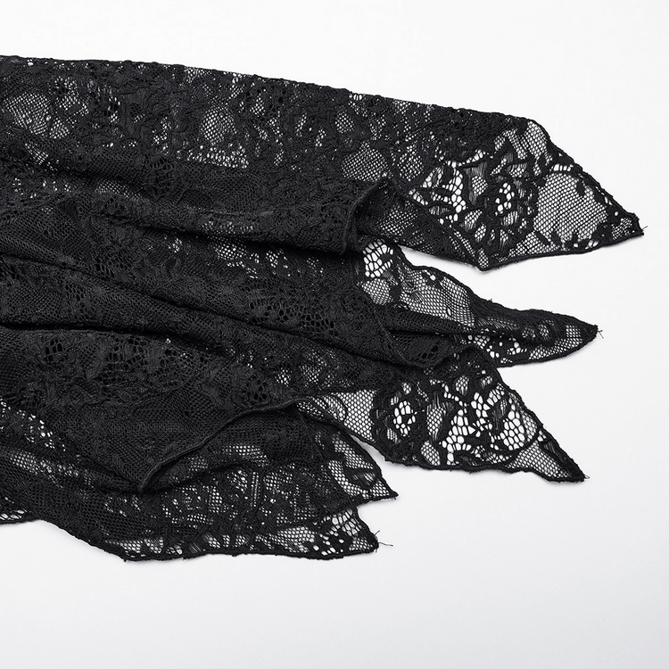 Gothic Lace V-Neck Long Dress with Batwing Sleeves - image 9