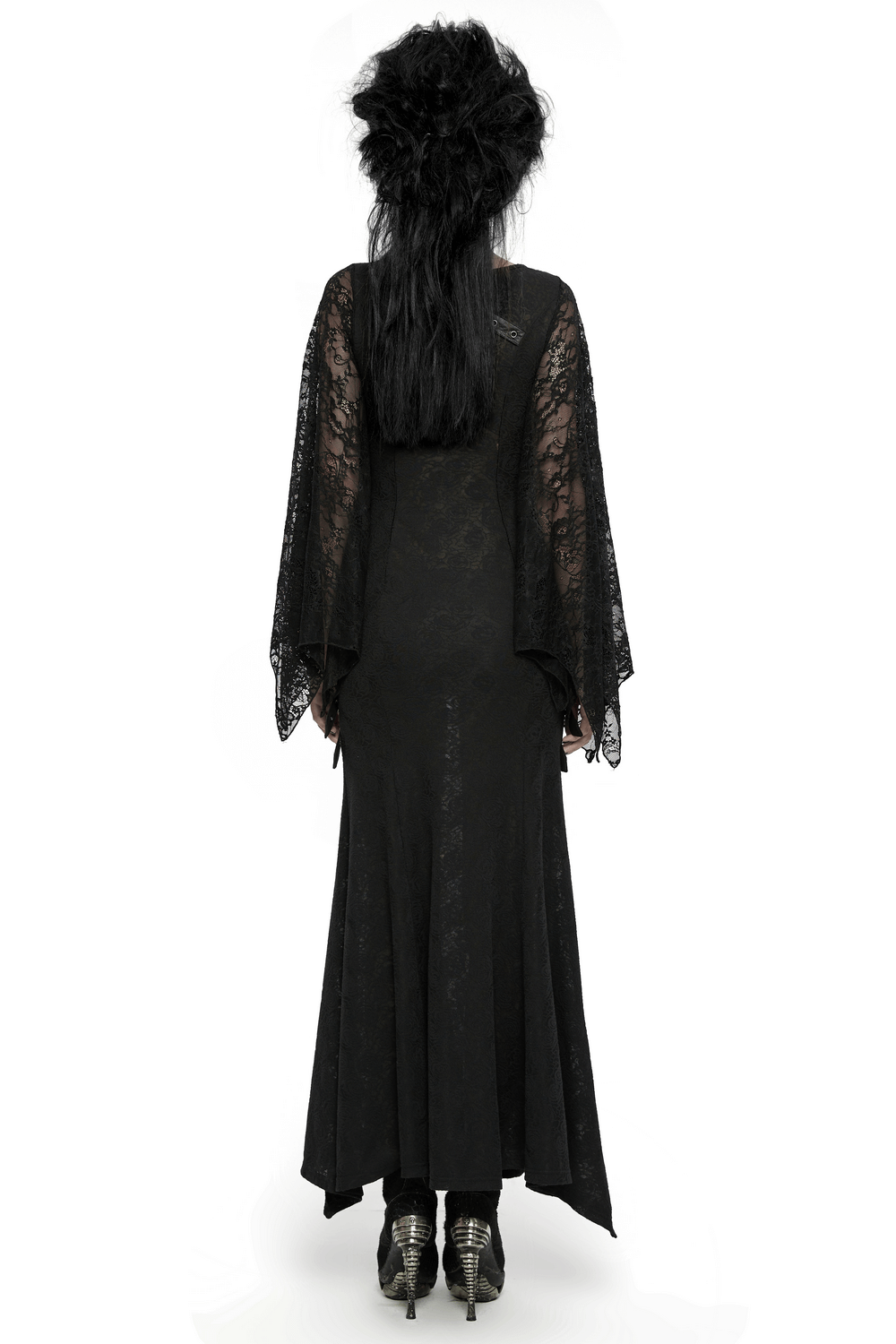 Gothic Lace V-Neck Long Dress with Batwing Sleeves - image 2