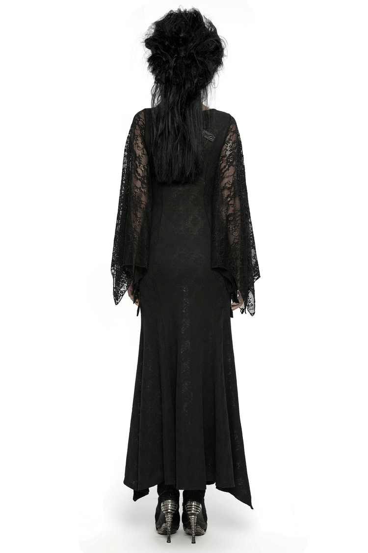 Gothic Lace V-Neck Long Dress with Batwing Sleeves - image 2