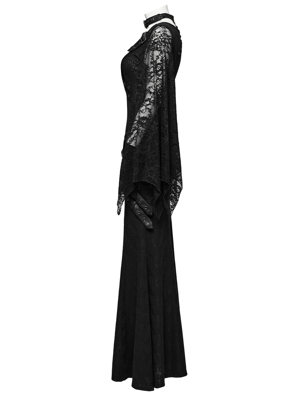 Gothic Lace V-Neck Long Dress with Batwing Sleeves - image 5