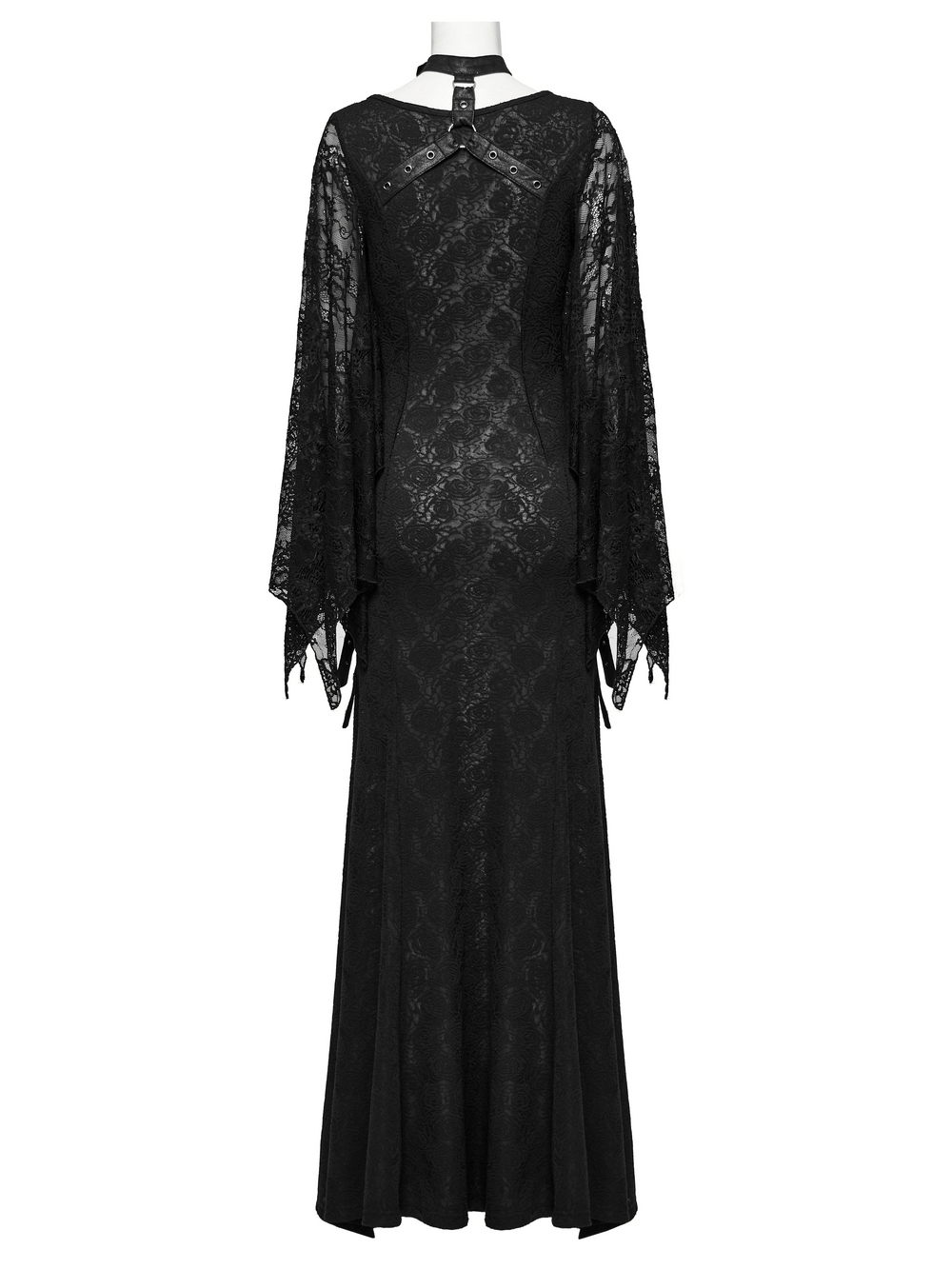 Gothic Lace V-Neck Long Dress with Batwing Sleeves - image 6