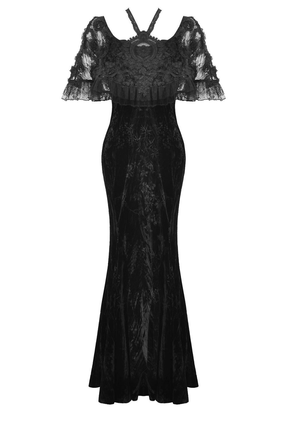 Gothic Lace Velvet Maxi Dress with Ruffled Hem - image 4