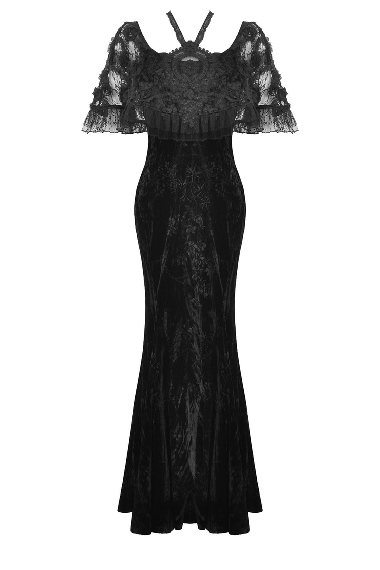 Gothic Lace Velvet Maxi Dress with Ruffled Hem - image 4