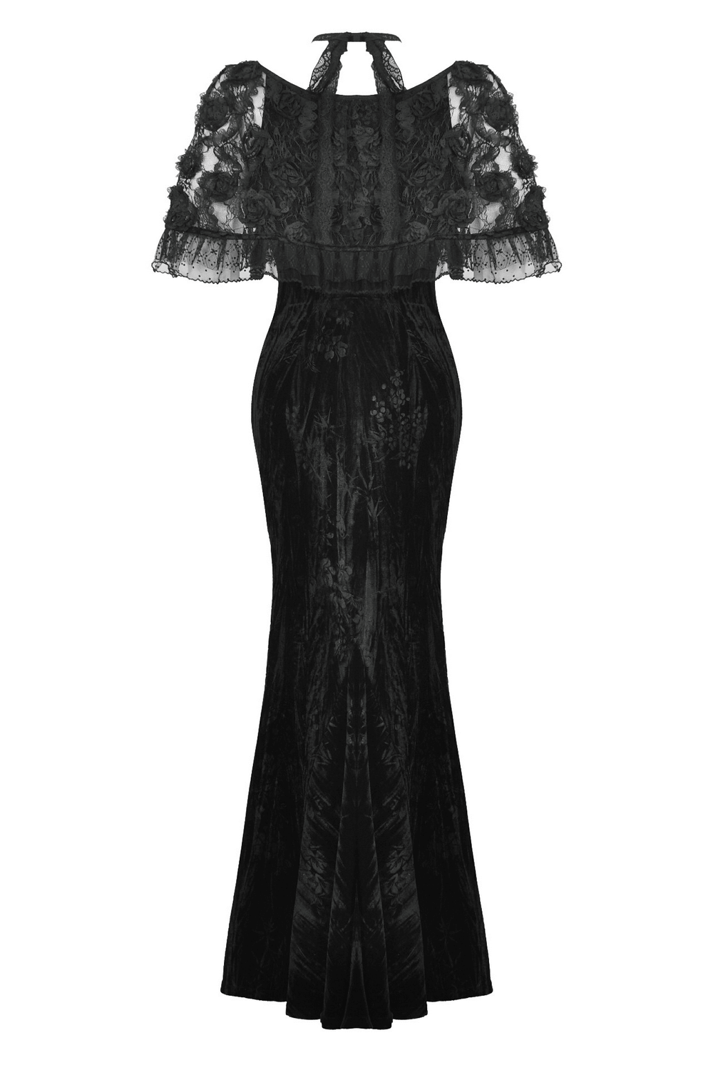 Gothic Lace Velvet Maxi Dress with Ruffled Hem - image 5