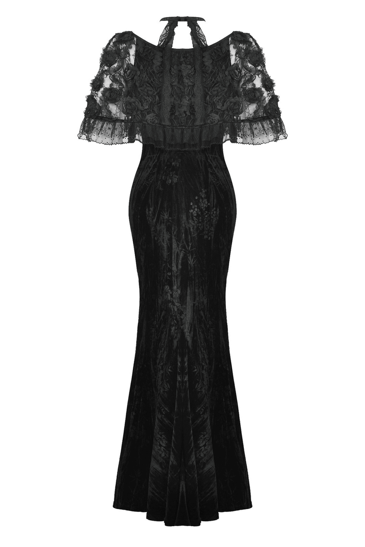 Gothic Lace Velvet Maxi Dress with Ruffled Hem - image 5