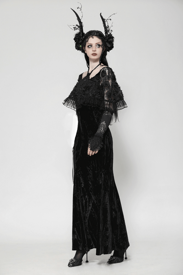 Gothic Lace Velvet Maxi Dress with Ruffled Hem - image 13