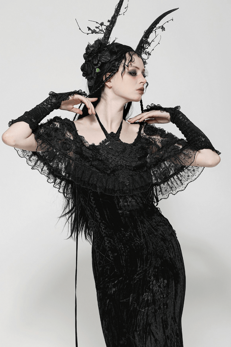 Gothic Lace Velvet Maxi Dress with Ruffled Hem - image 16
