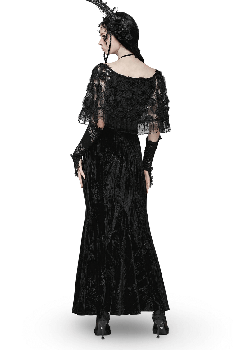 Gothic Lace Velvet Maxi Dress with Ruffled Hem - image 2