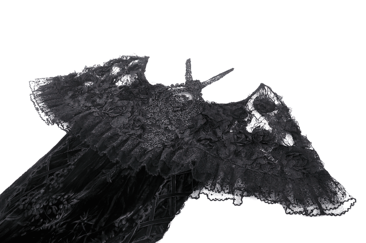 Gothic Lace Velvet Maxi Dress with Ruffled Hem - image 6