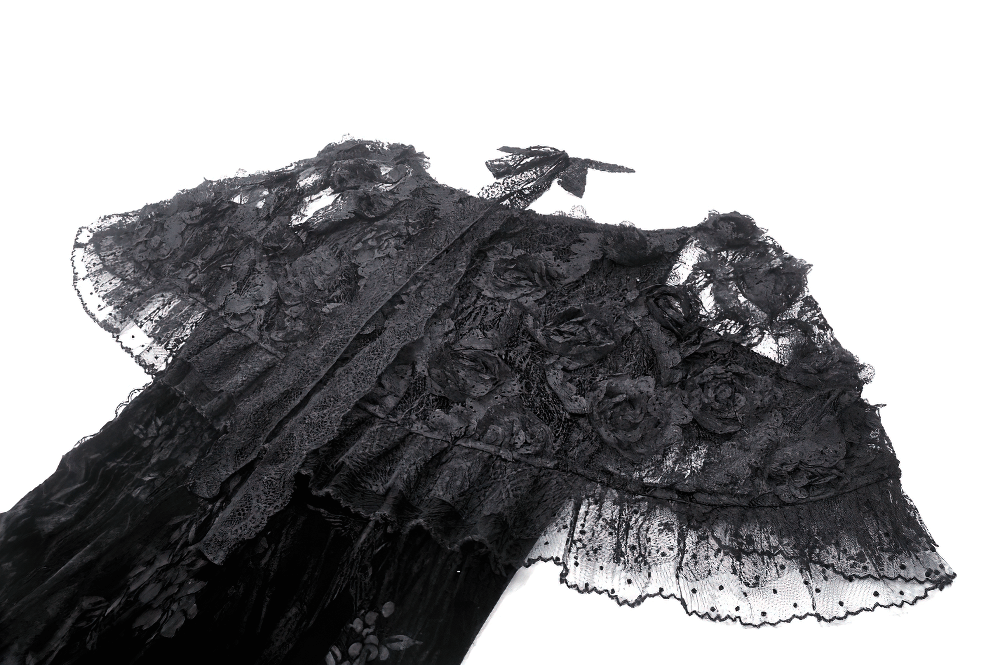 Gothic Lace Velvet Maxi Dress with Ruffled Hem - image 9