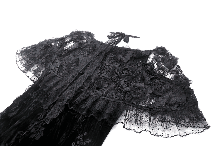 Gothic Lace Velvet Maxi Dress with Ruffled Hem - image 9