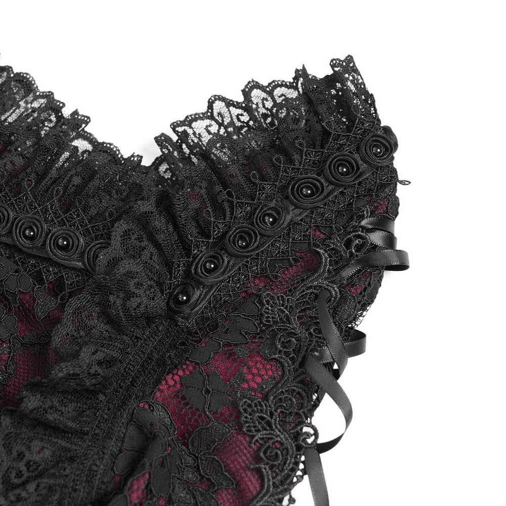 Gothic Lace Wine Red and Black Long Sleeve Mini Dress - image 10