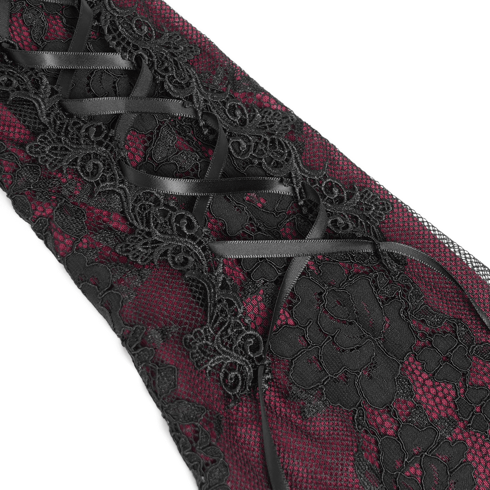 Gothic Lace Wine Red and Black Long Sleeve Mini Dress - image 8