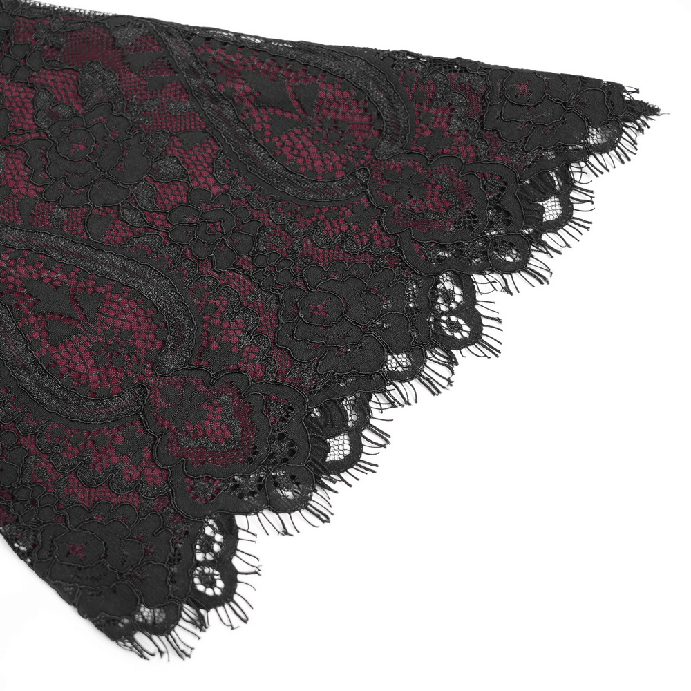 Gothic Lace Wine Red and Black Long Sleeve Mini Dress - image 7