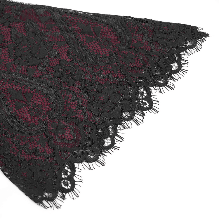 Gothic Lace Wine Red and Black Long Sleeve Mini Dress - image 7