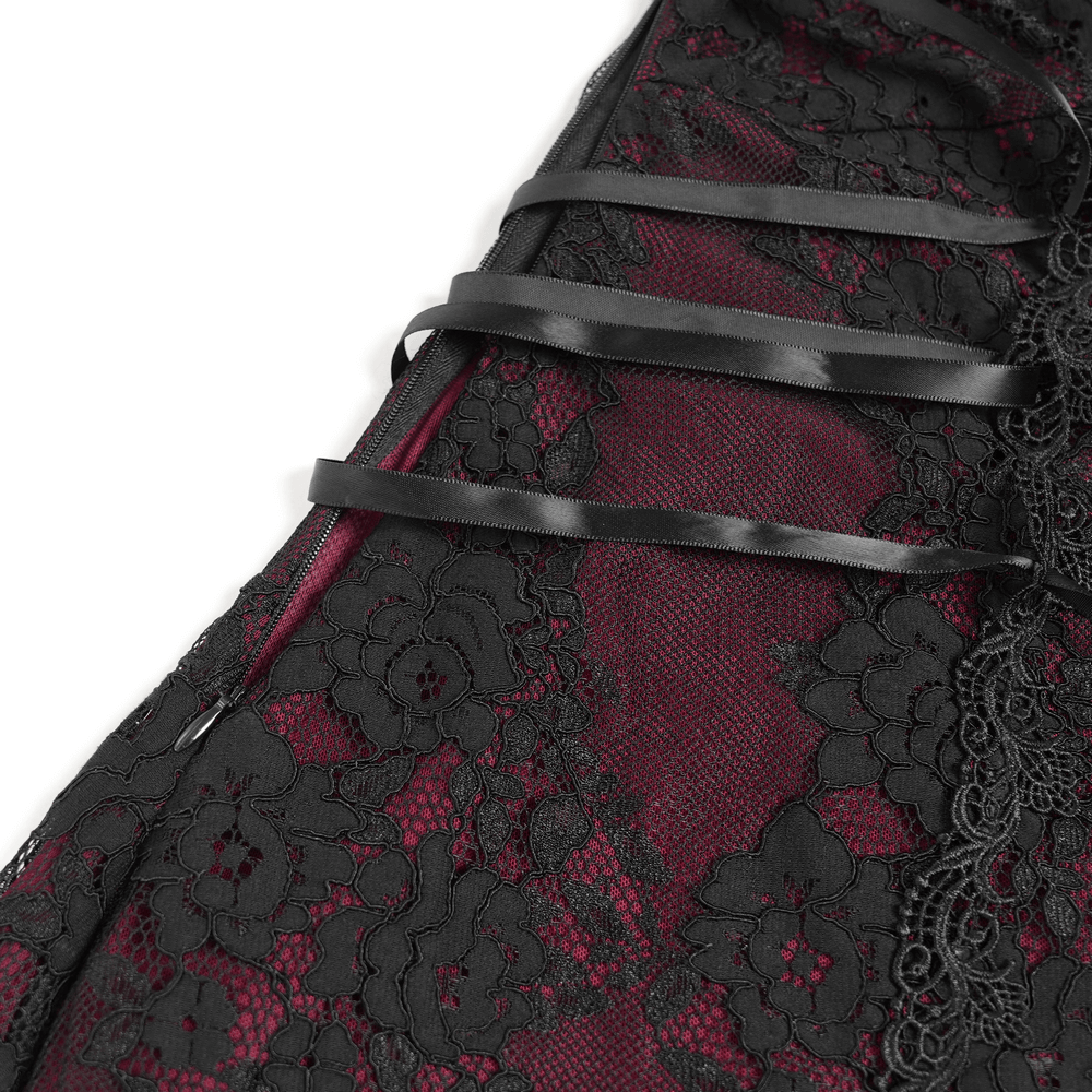 Gothic Lace Wine Red and Black Long Sleeve Mini Dress - image 11