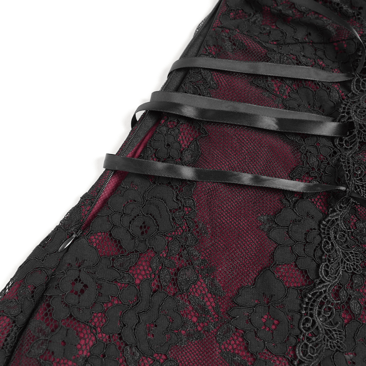 Gothic Lace Wine Red and Black Long Sleeve Mini Dress - image 11