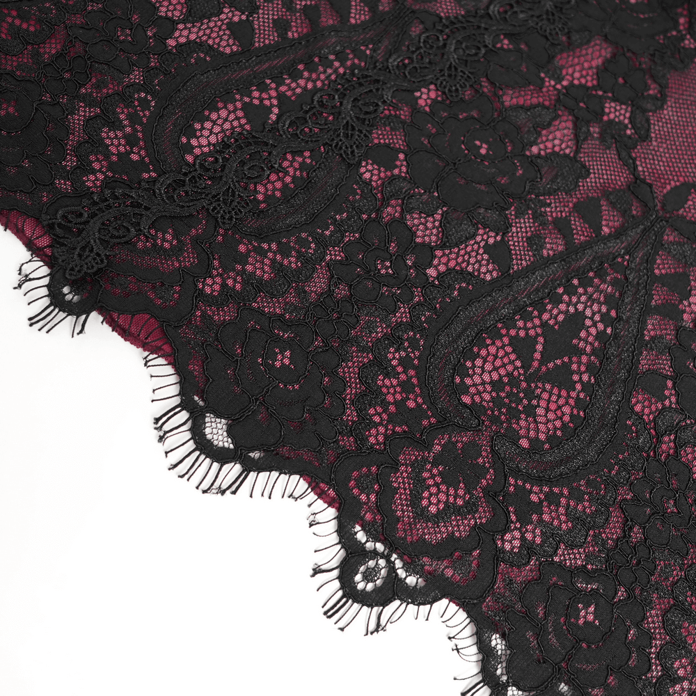 Gothic Lace Wine Red and Black Long Sleeve Mini Dress - image 12