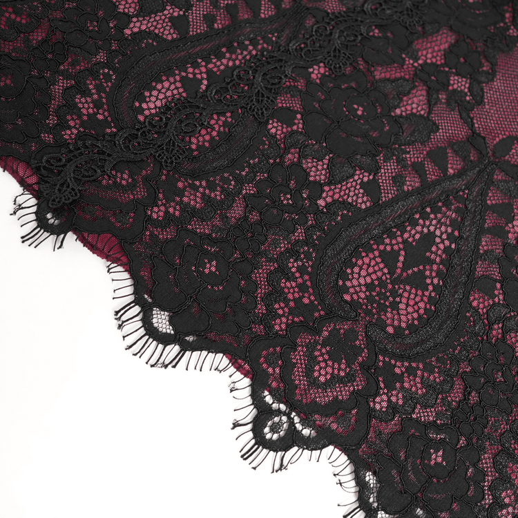 Gothic Lace Wine Red and Black Long Sleeve Mini Dress - image 12