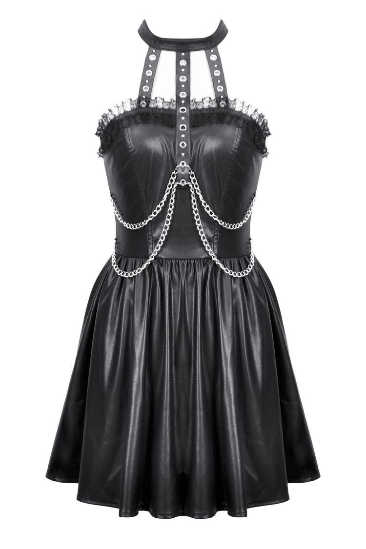 US SALE of Gothic Leather Dress with Chain Details and Zipper Back - image 4