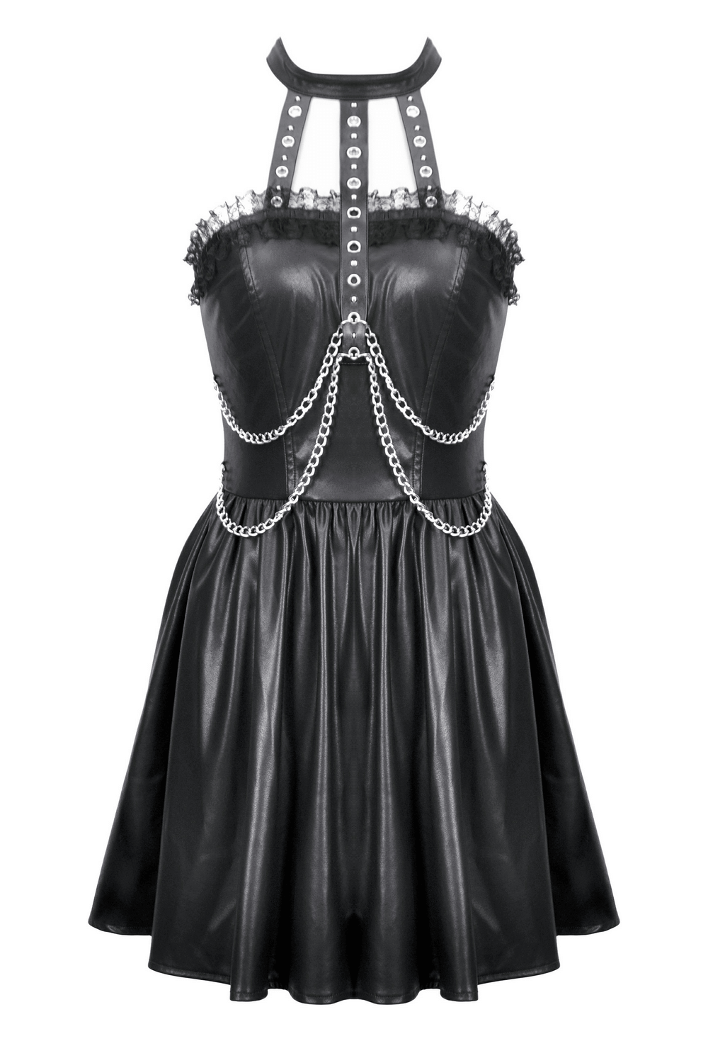 Gothic Leather Dress with Chain Details and Zipper Back - image 4