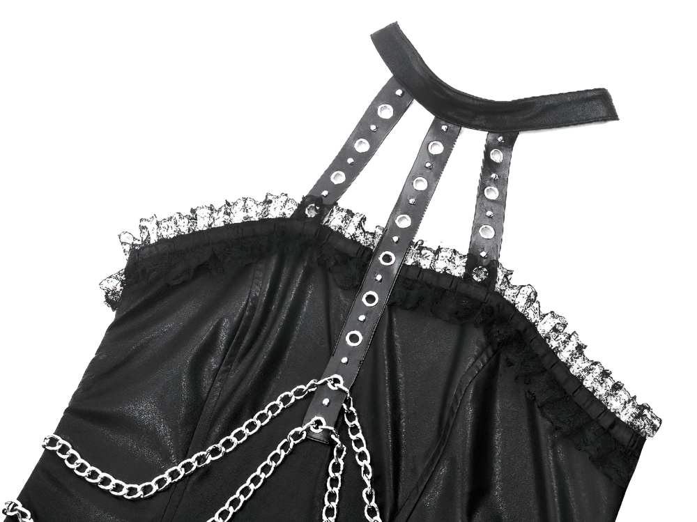 US SALE of Gothic Leather Dress with Chain Details and Zipper Back - image 6