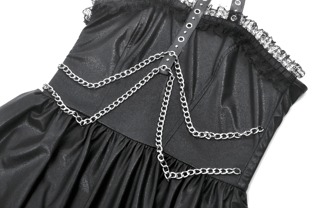 Gothic Leather Dress with Chain Details and Zipper Back - image 7