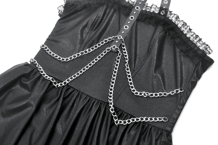 Gothic Leather Dress with Chain Details and Zipper Back - image 7
