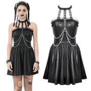Gothic Leather Dress with Chain Details and Zipper Back - image 3
