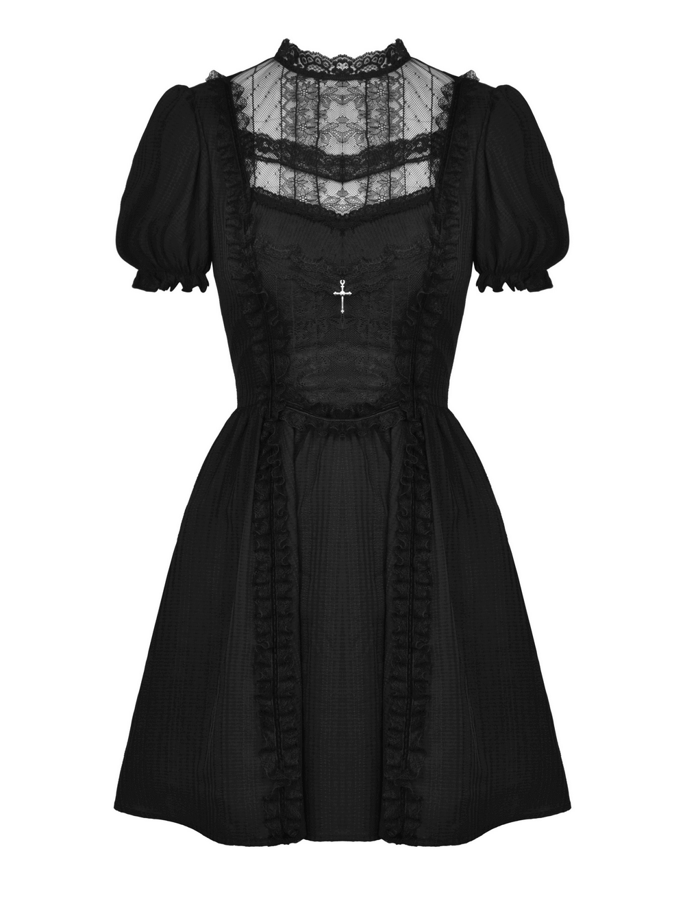 Gothic Lolita Black Lace Cross Tulle Short Dress - image 4