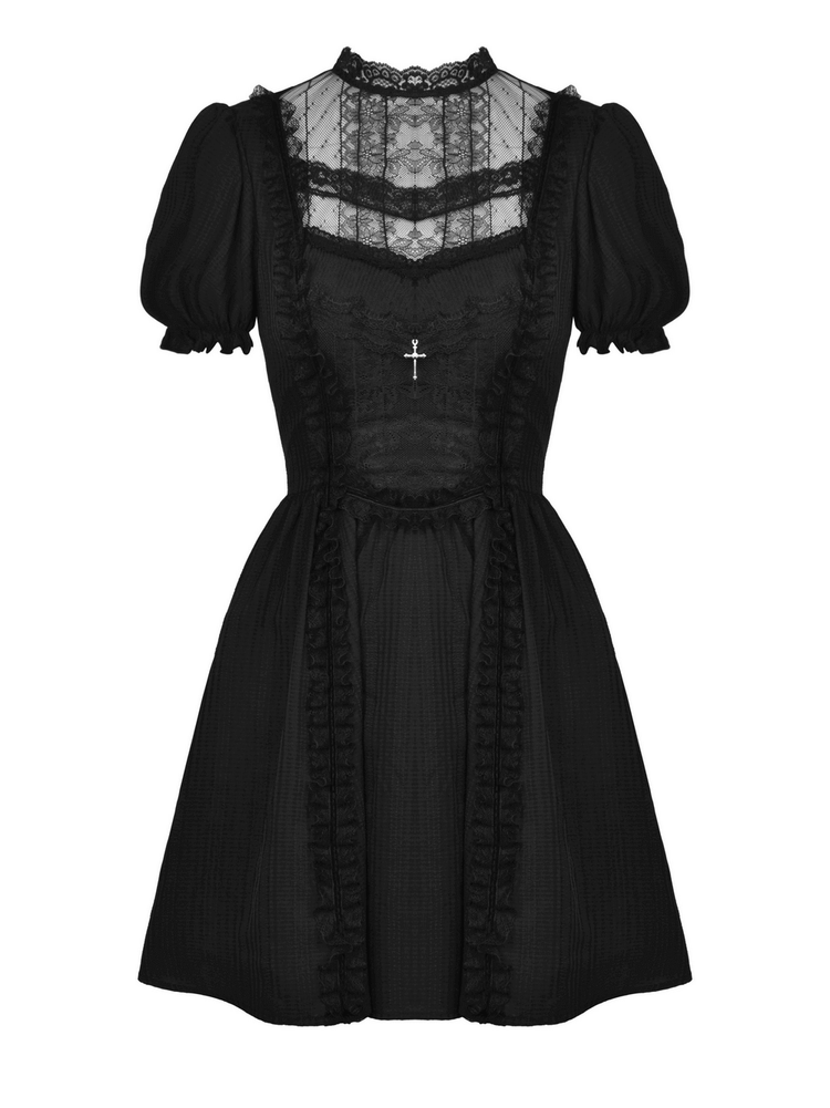Gothic Lolita Black Lace Cross Tulle Short Dress - image 4