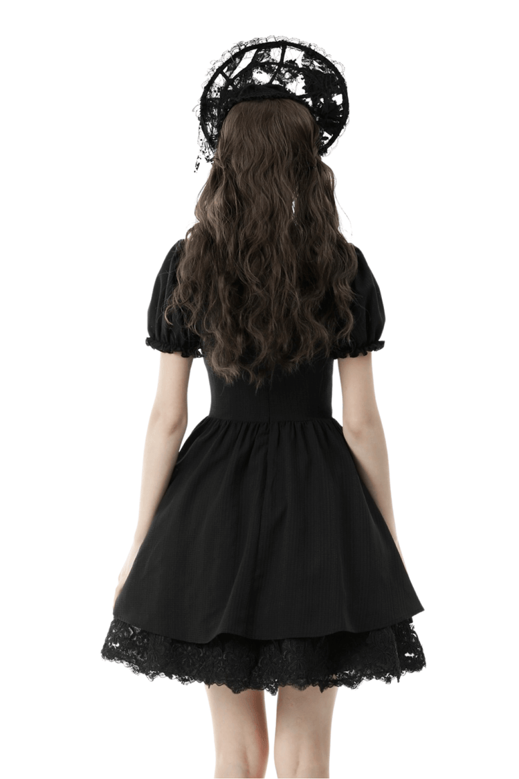Gothic Lolita Black Lace Cross Tulle Short Dress - image 2