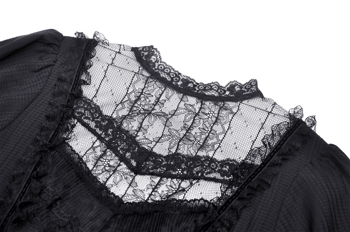 Gothic Lolita Black Lace Cross Tulle Short Dress - image 6